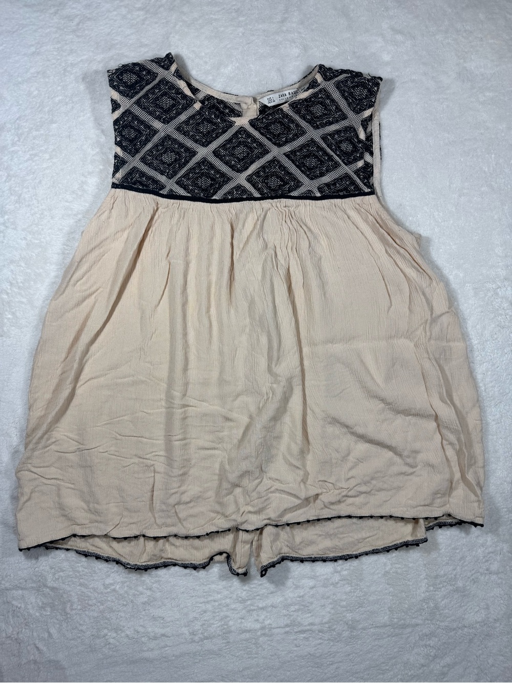 Zara Basic Black Cream Geometric Sleeveless Blouse Tank L